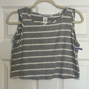 NWT Cotton Emporium Gray & White Striped Sleeveless Crop Tank